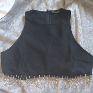 SHEIN BAE Rhinestone Fringe Zip Back Tank Top